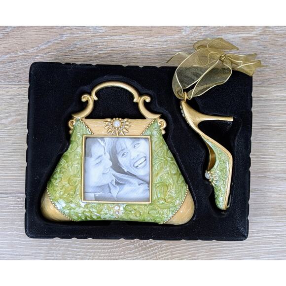 New VTG Royal Limited Picture Frame Purse Shaped Jewel Enameled + Shoe Ornament - Picture 2 of 8